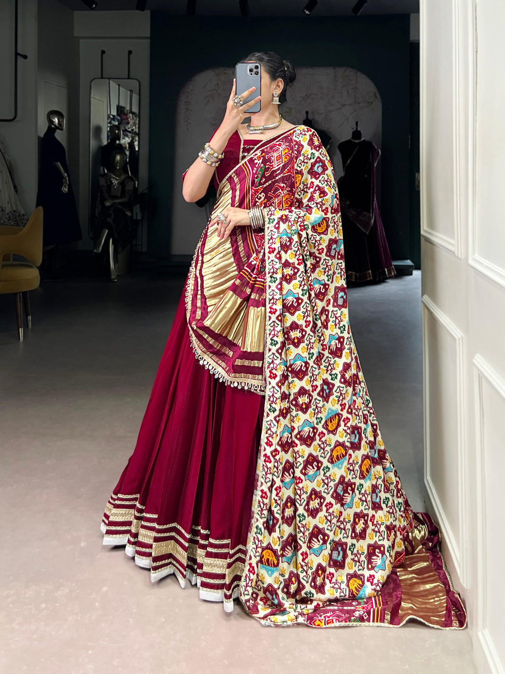 Lorenvalley Fashion Maroon Silk Georgette Lace Touch Up Lehenga Choli with Dupatta