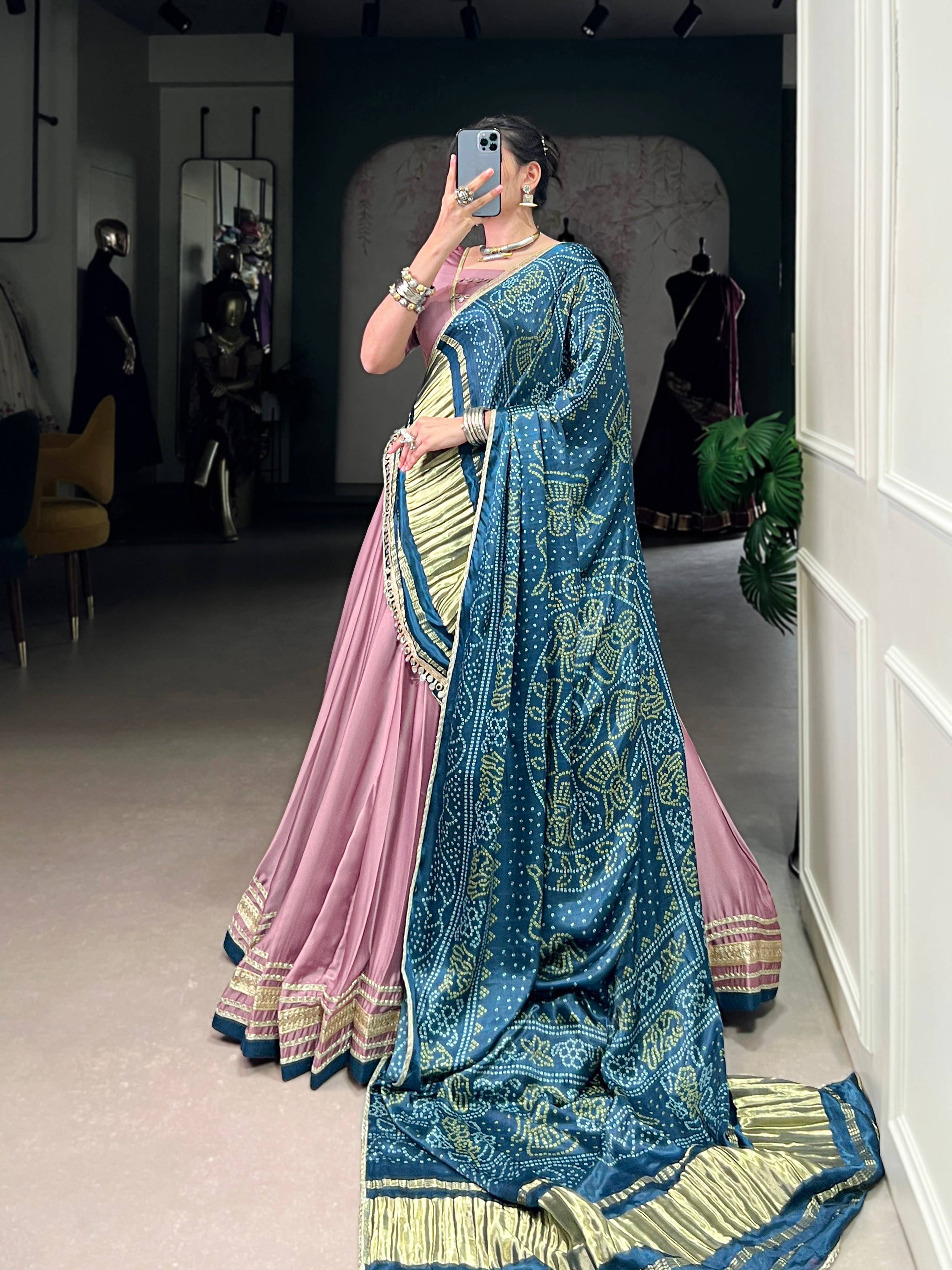 Onion Pink Silk Georgette Lehenga Choli with Lace Detail