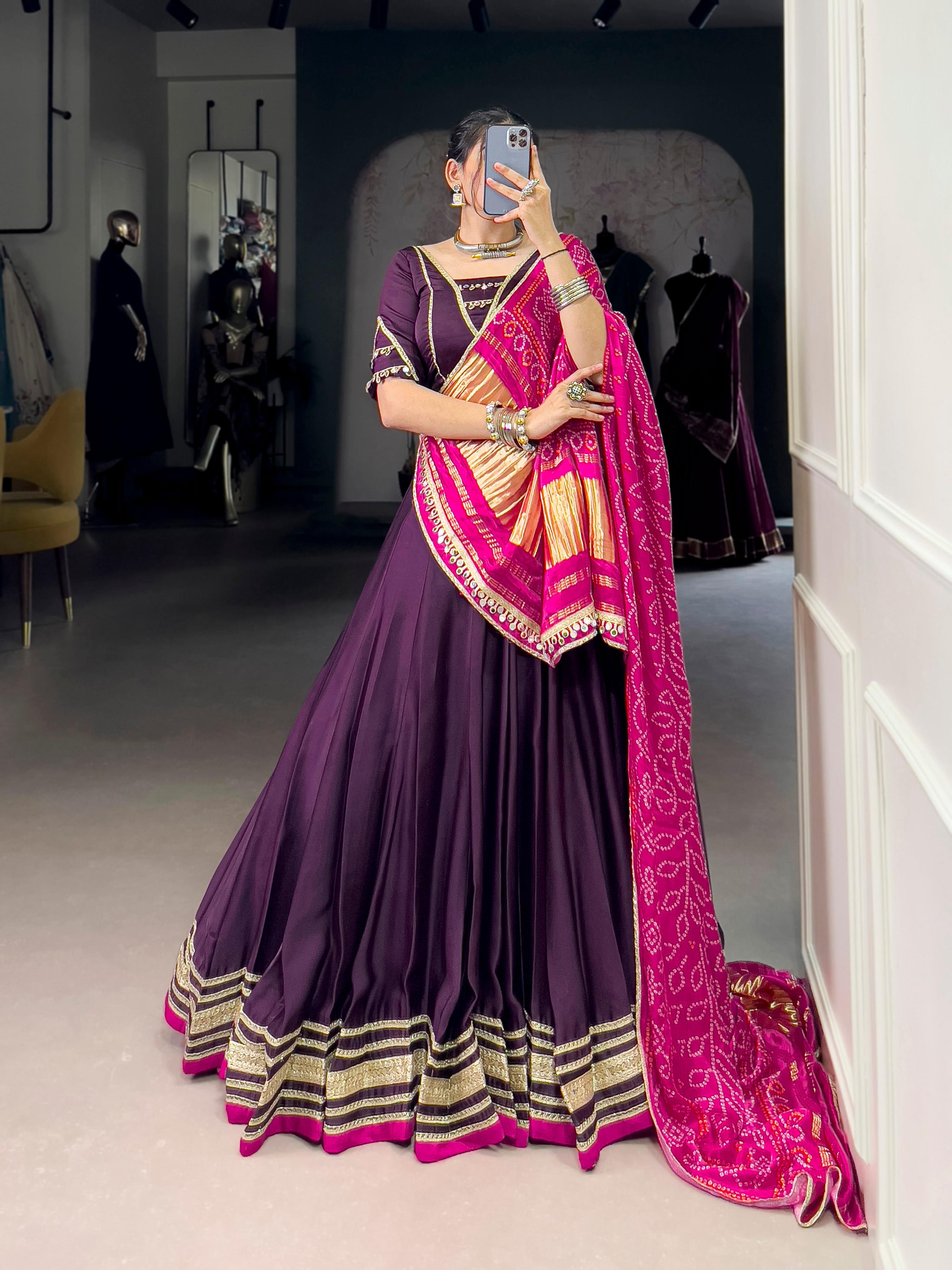 Elegant purple silk georgette lehenga choli with lace embroidery for Navratri