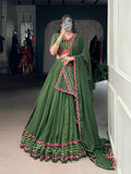 Mahendi pure rayon lehenga choli featuring mirror Gamthi work and Gotta Patti lace