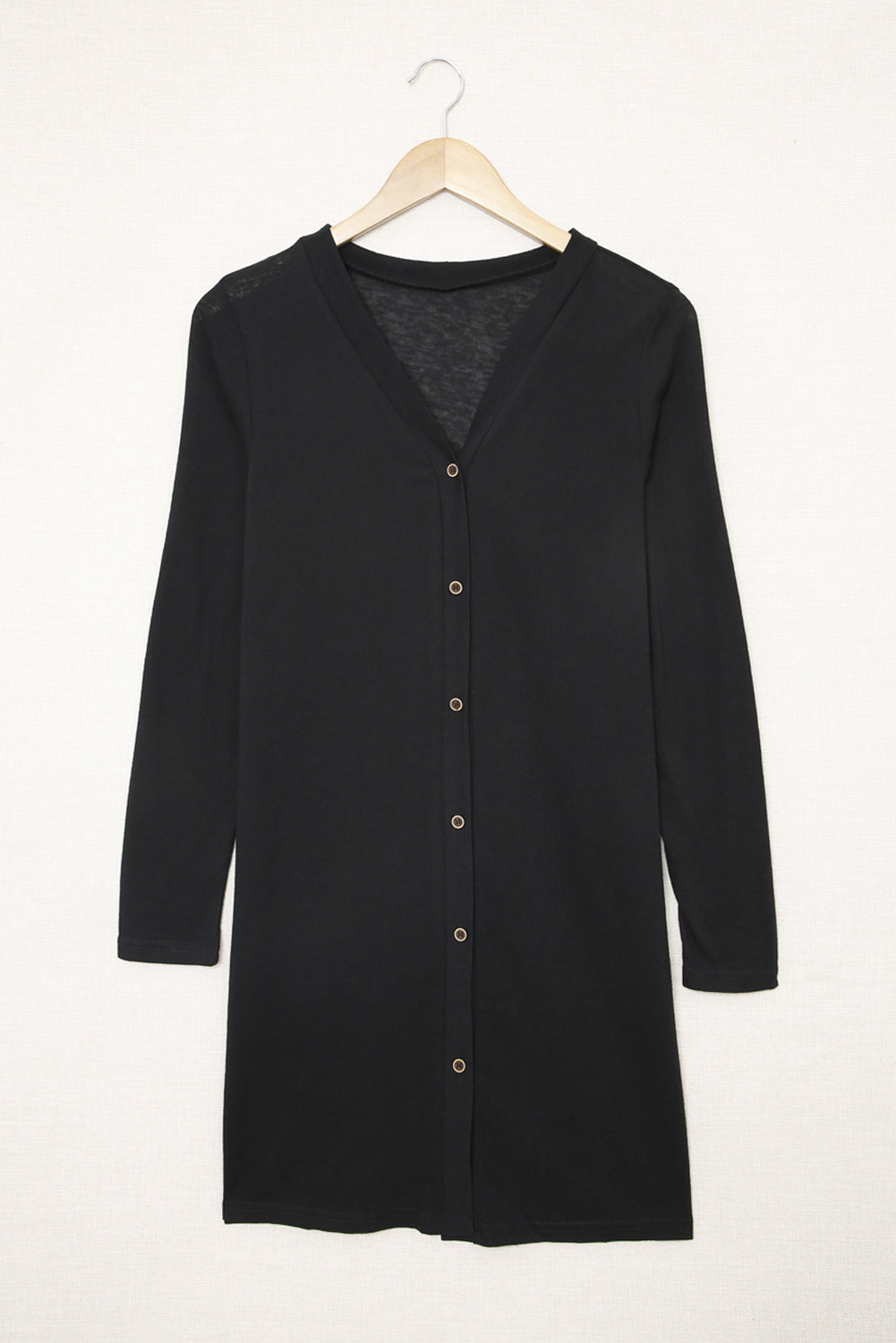White Longline Open-Front Buttoned Cardigan - Lightweight Knit