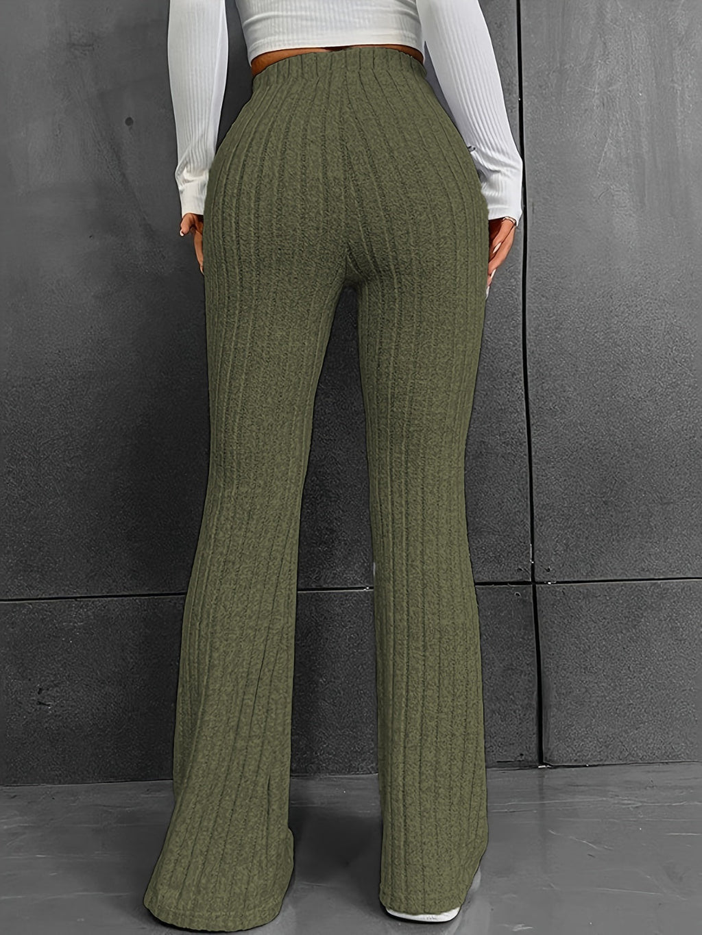 Ribbed High Waist Bootcut Pants | Polyester