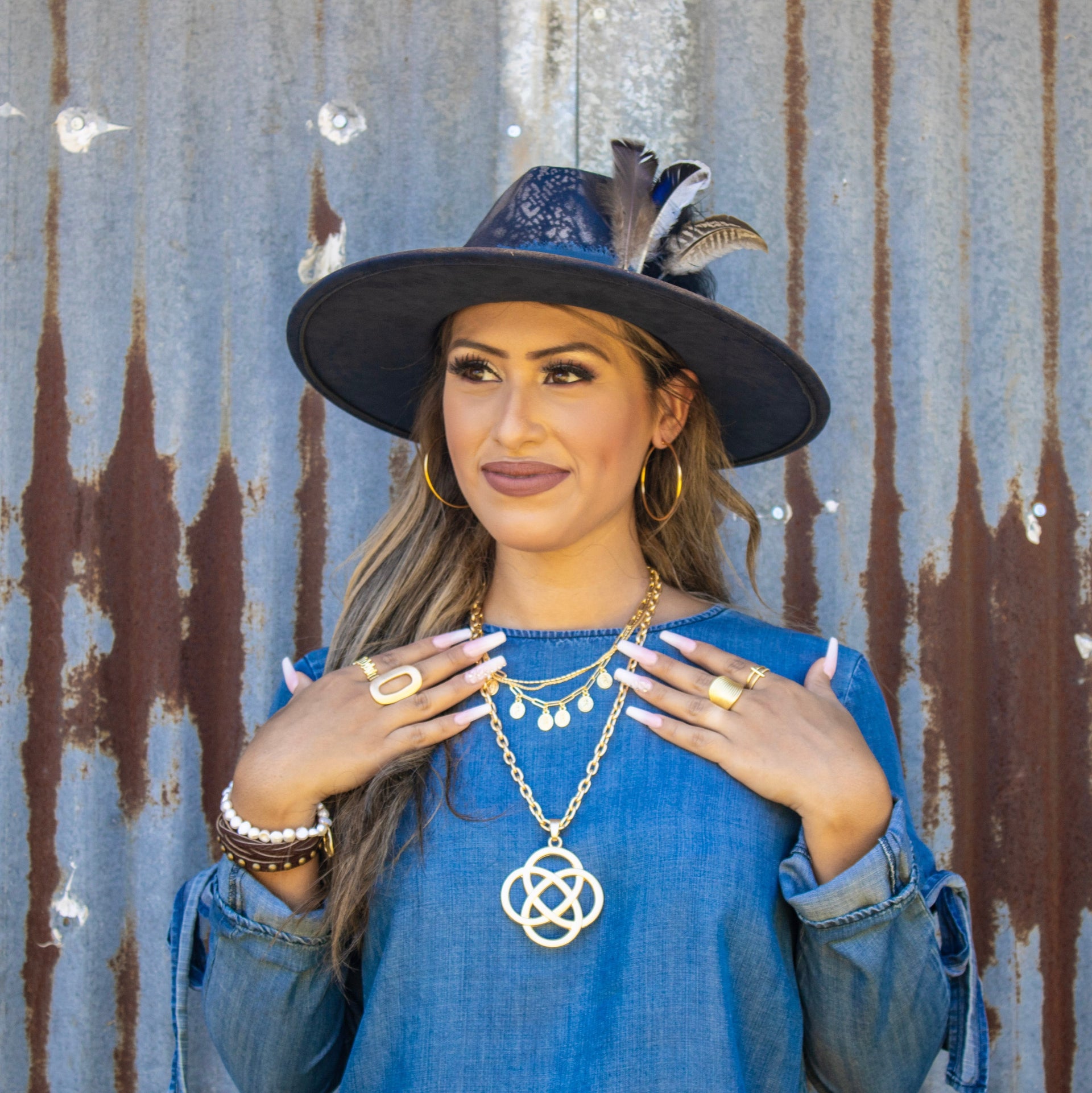 Gold Plated Paperclip Chain Necklace with Coin Pendants - Image 5