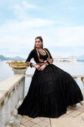 Black Pure Rayon Frill Lehenga Choli with Koti