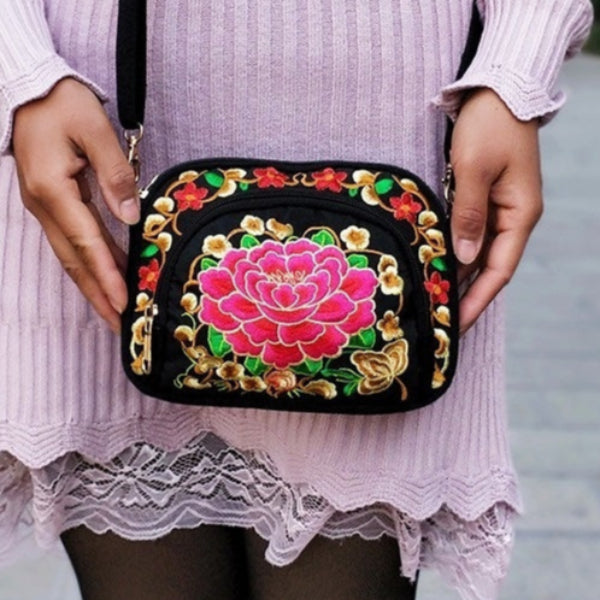 Vibrant Floral Embroidered Crossbody Bag for Women