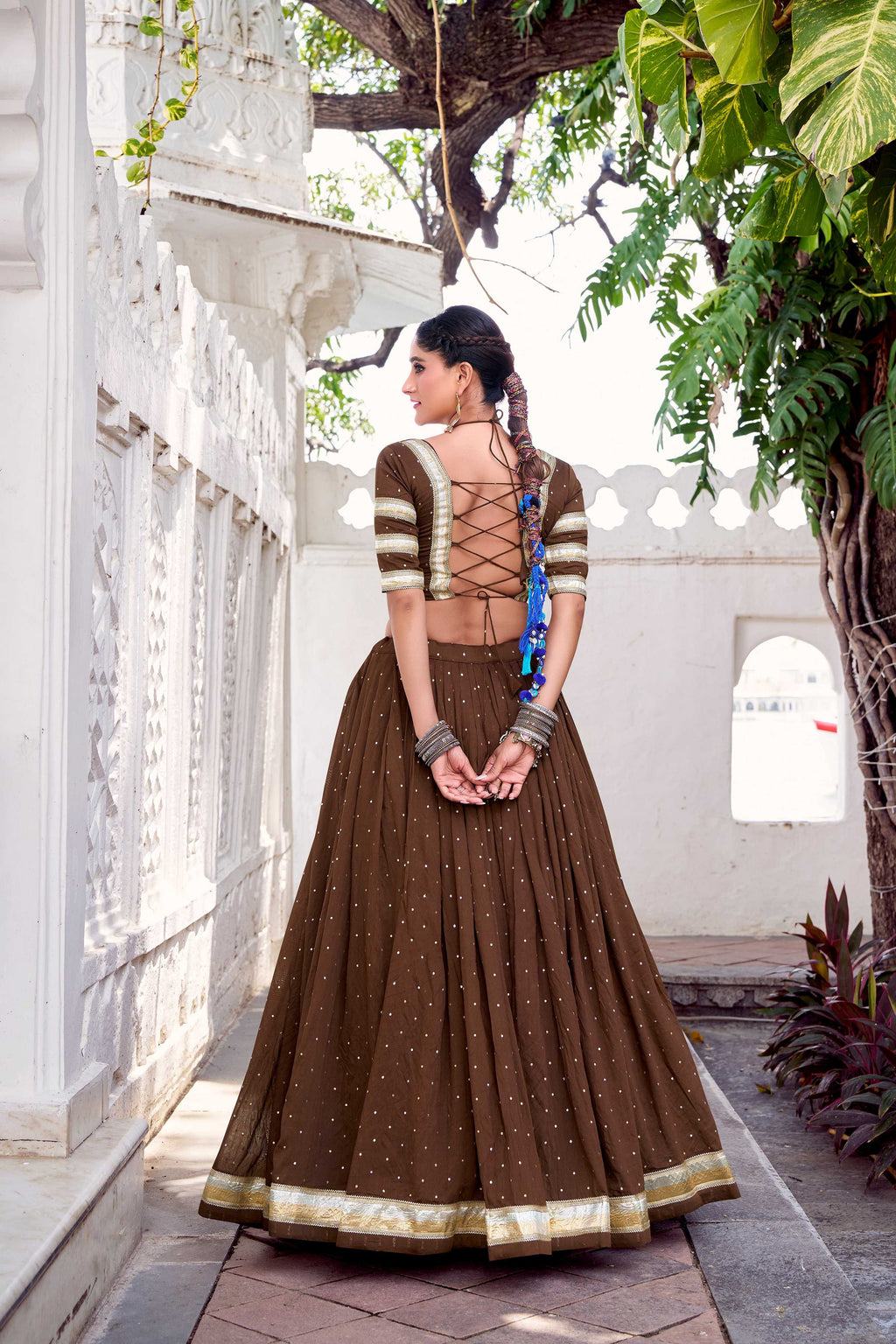 Brown Chanderi Zari Weaving Lehenga Choli with Dupatta