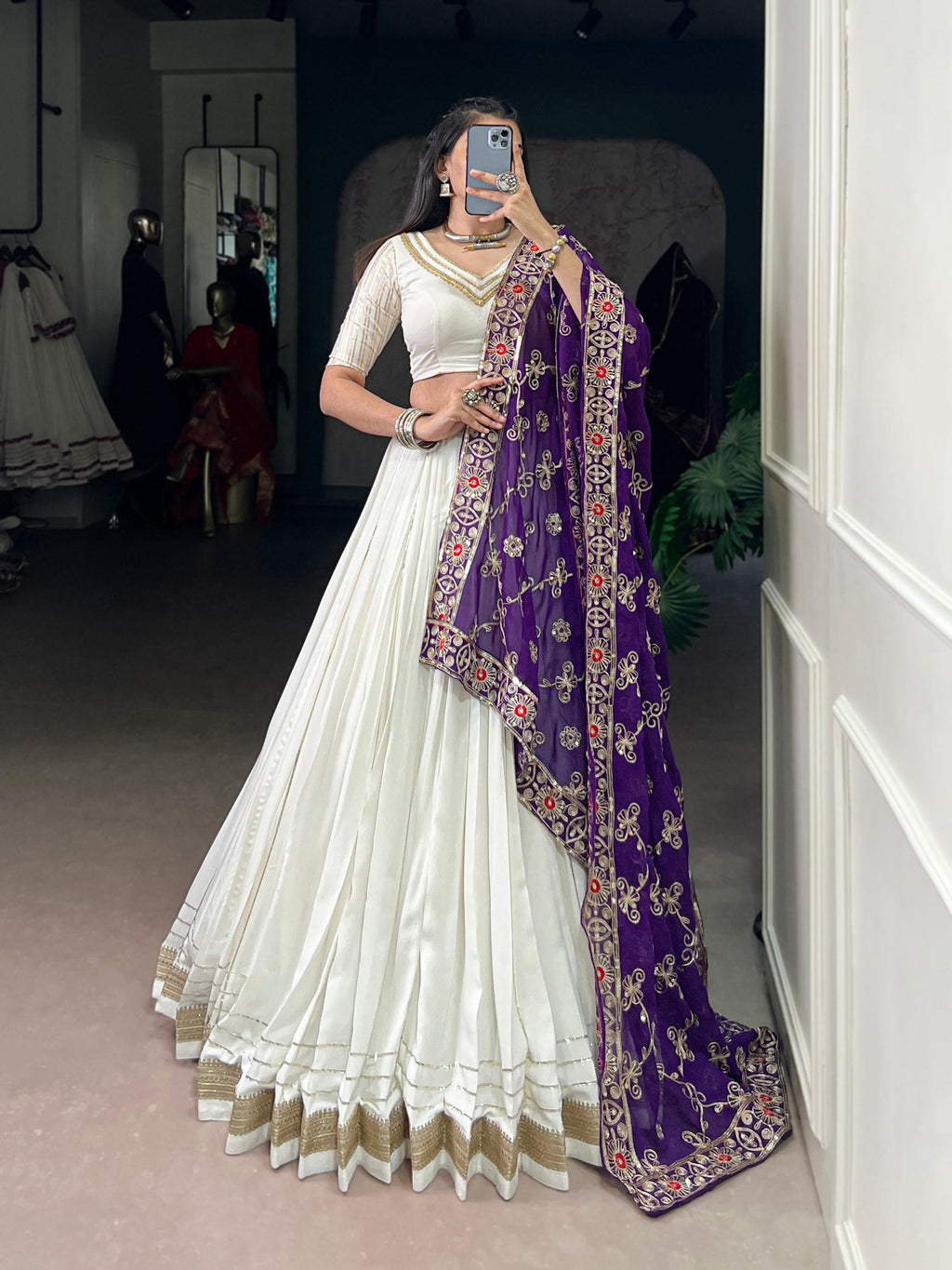 Elegant white Pure Rayon lehenga choli with lace touch-ups