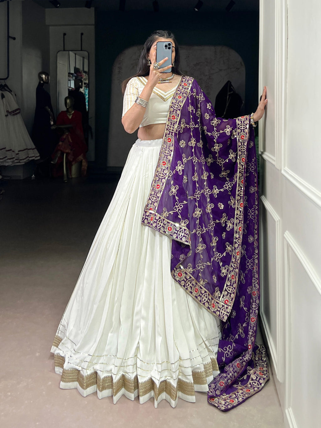 White Pure Rayon Lehenga Choli with Elegant Lace Detail