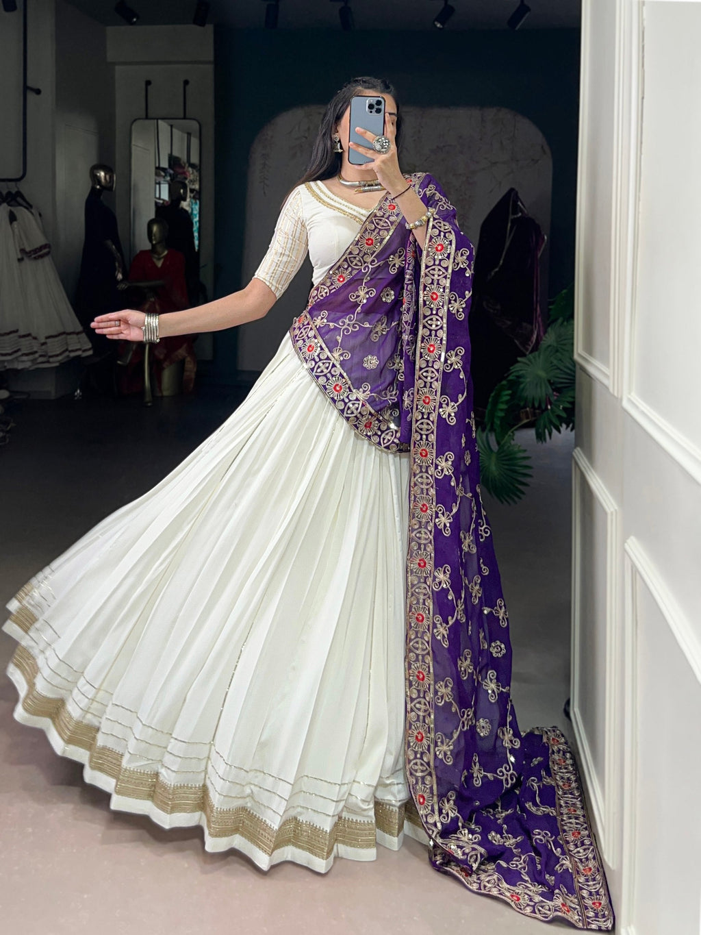 White Pure Rayon Lehenga Choli with Elegant Lace Detail