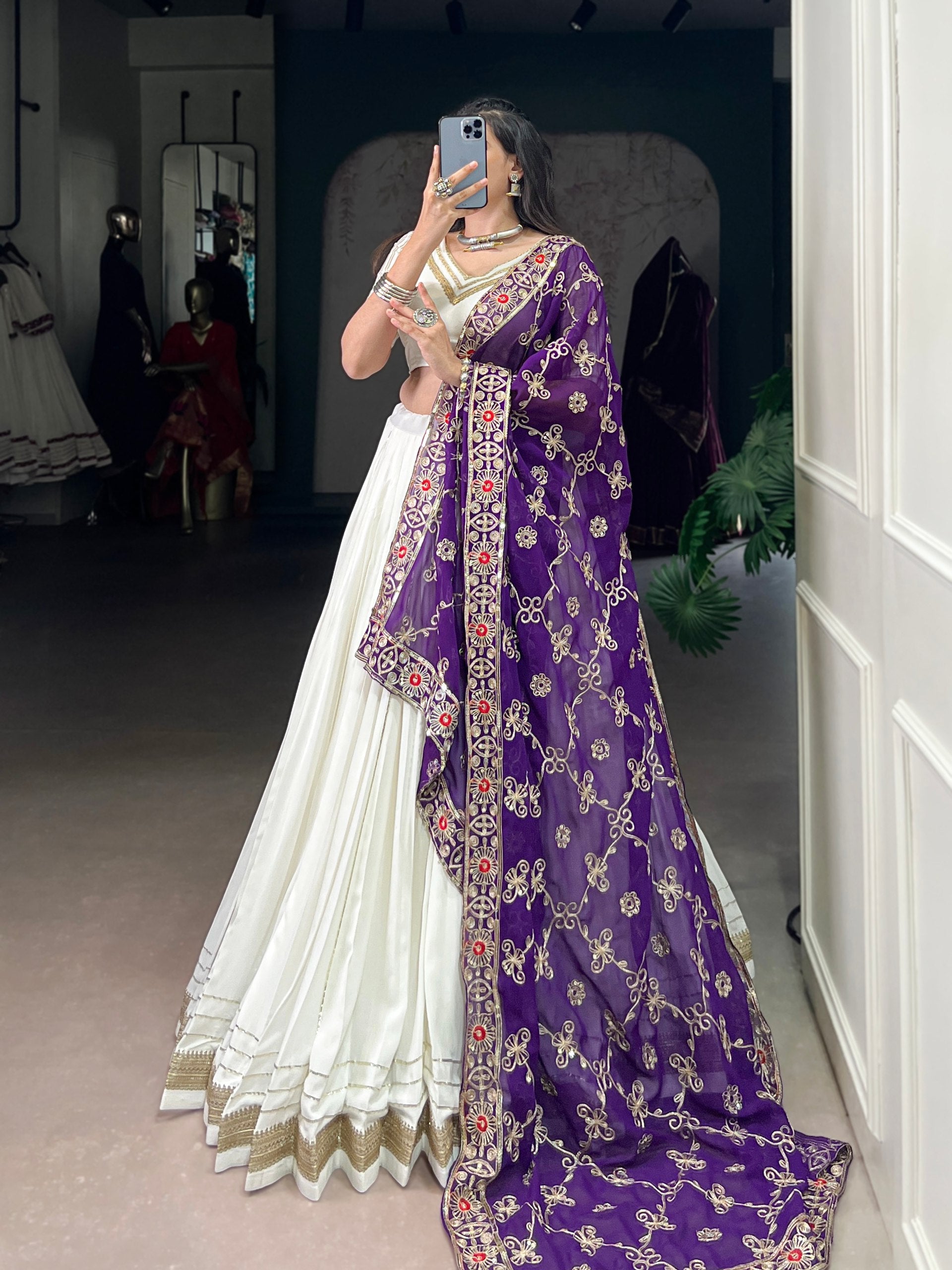 White Pure Rayon Lehenga Choli with Elegant Lace Detail
