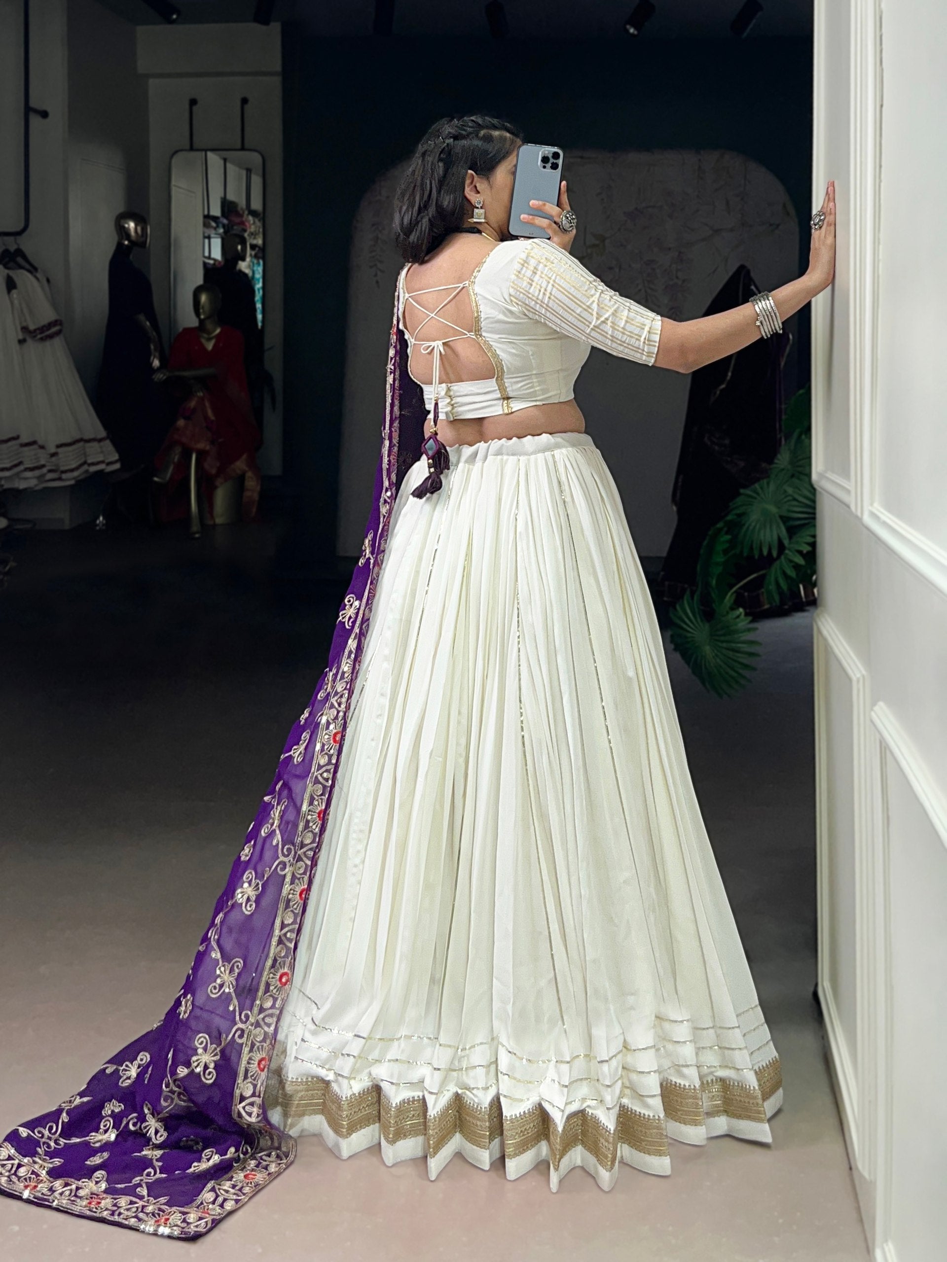 White Pure Rayon Lehenga Choli with Elegant Lace Detail