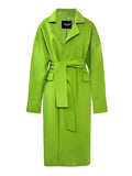 Women's Harajuku Grass Green Wool Blend Belted Overcoat - Image 7