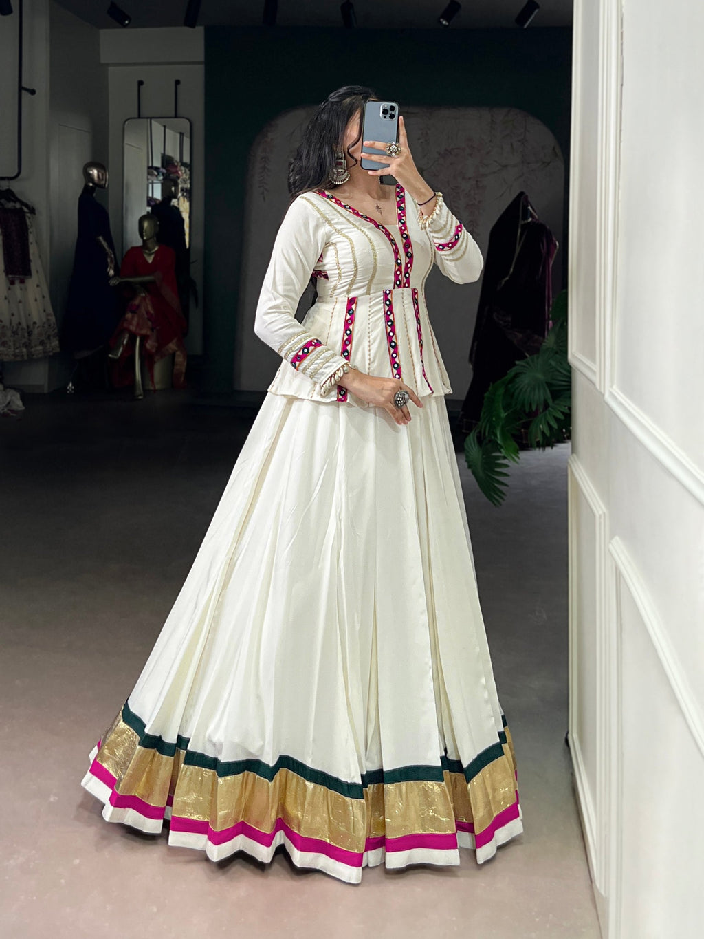 White Rayon Embossed Design Lehenga Choli with Lace Trim