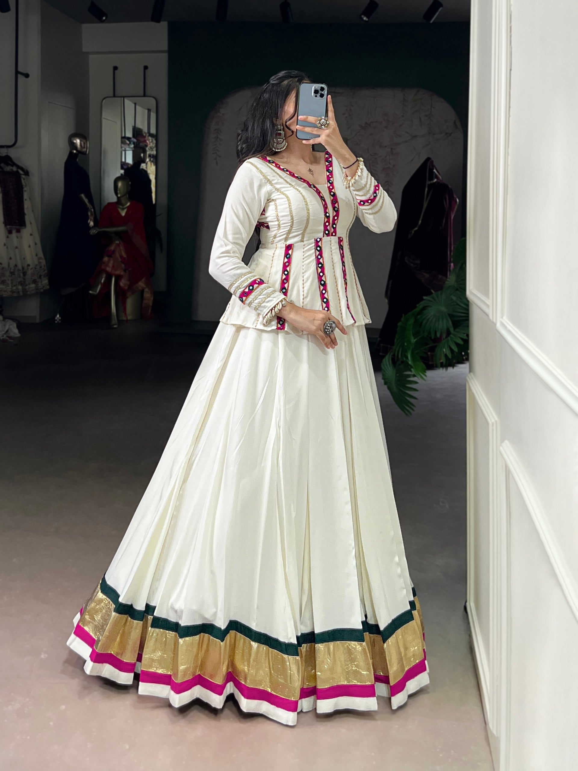 White Rayon Embossed Design Lehenga Choli with Lace Trim
