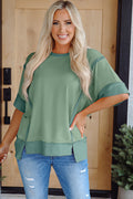 Mikaela Half Sleeve Raw Seam Split Top