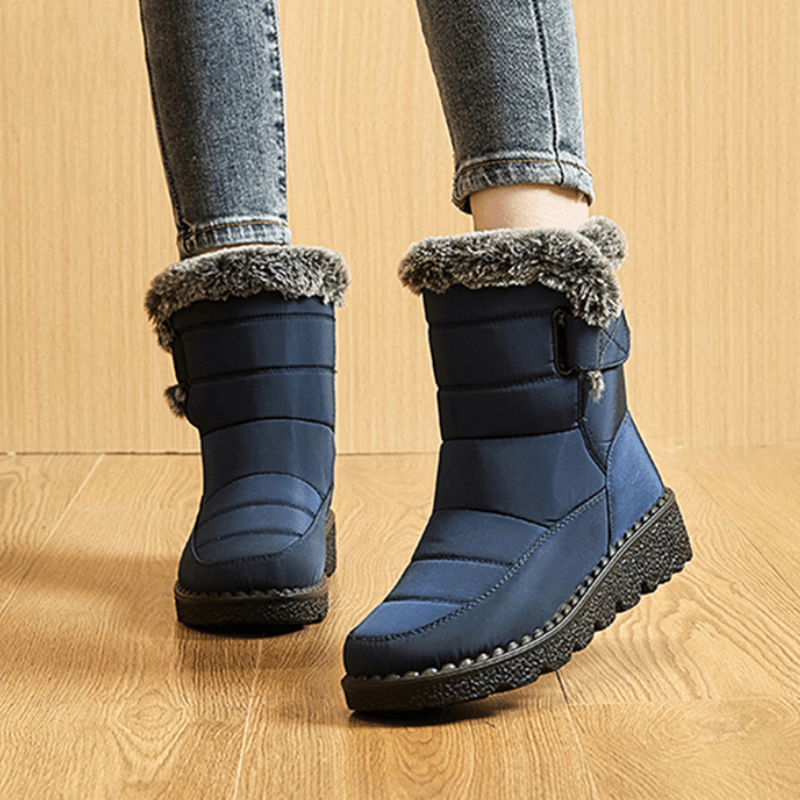 Women's Navy Quilted Platform Snow Boots with Warm Plush Lining - Image 3