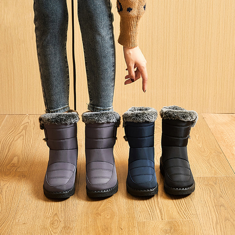 Women's Navy Quilted Platform Snow Boots with Warm Plush Lining - Image 9