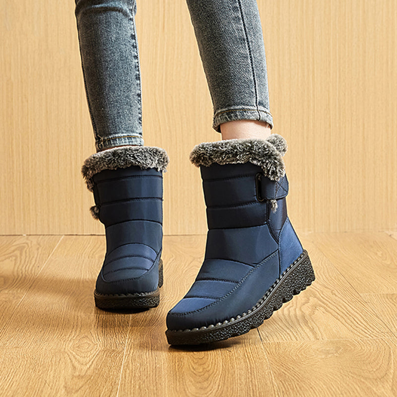 Women's Navy Quilted Platform Snow Boots with Warm Plush Lining - Image 10