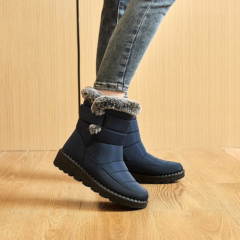 Women's Navy Quilted Platform Snow Boots with Warm Plush Lining - Image 11