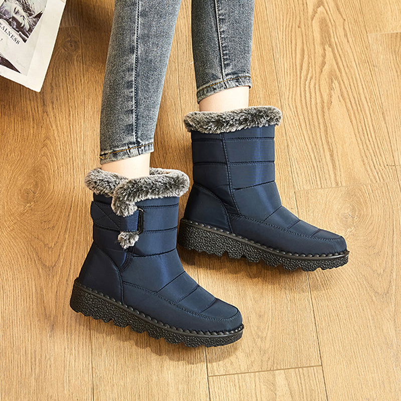 Women's Navy Quilted Platform Snow Boots with Warm Plush Lining - Image 12