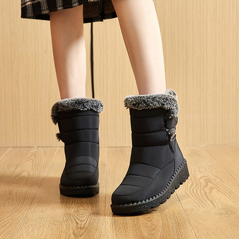 Women's Navy Quilted Platform Snow Boots with Warm Plush Lining - Image 13