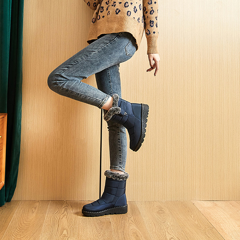 Women's Navy Quilted Platform Snow Boots with Warm Plush Lining - Image 22
