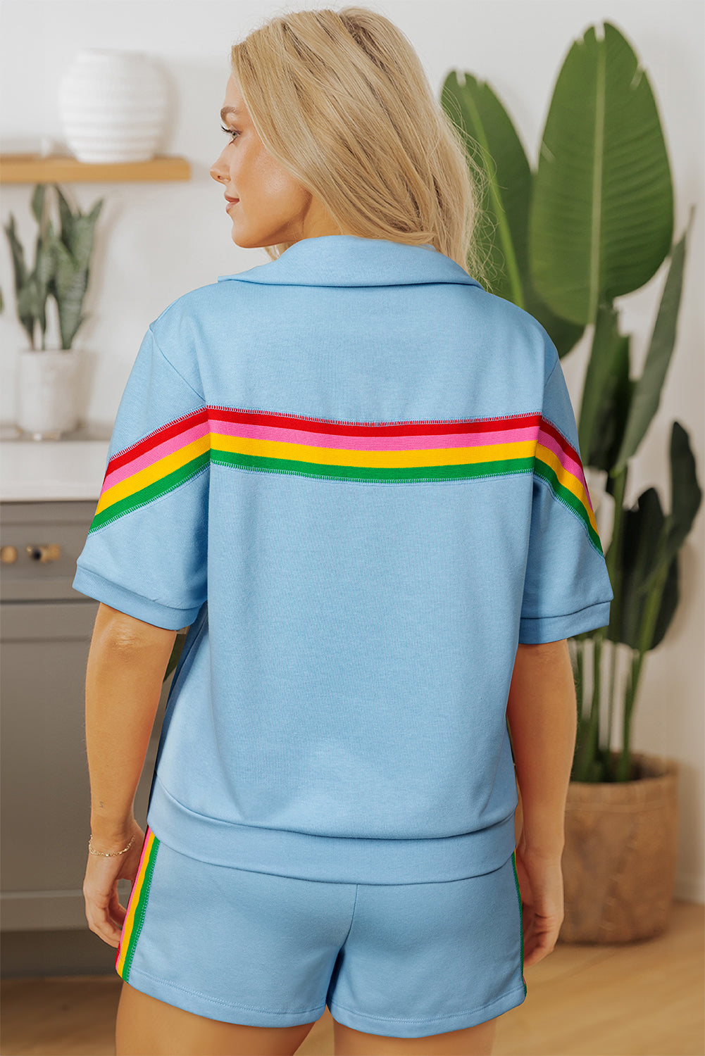Colorblock Stripe Top and Shorts Set
