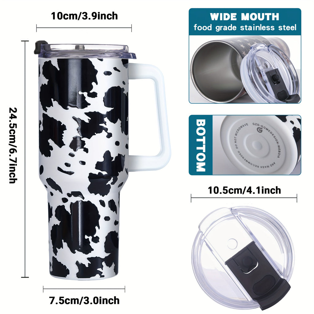 Gome Cow Print 40oz Tumbler Insulated with Handle  Straw