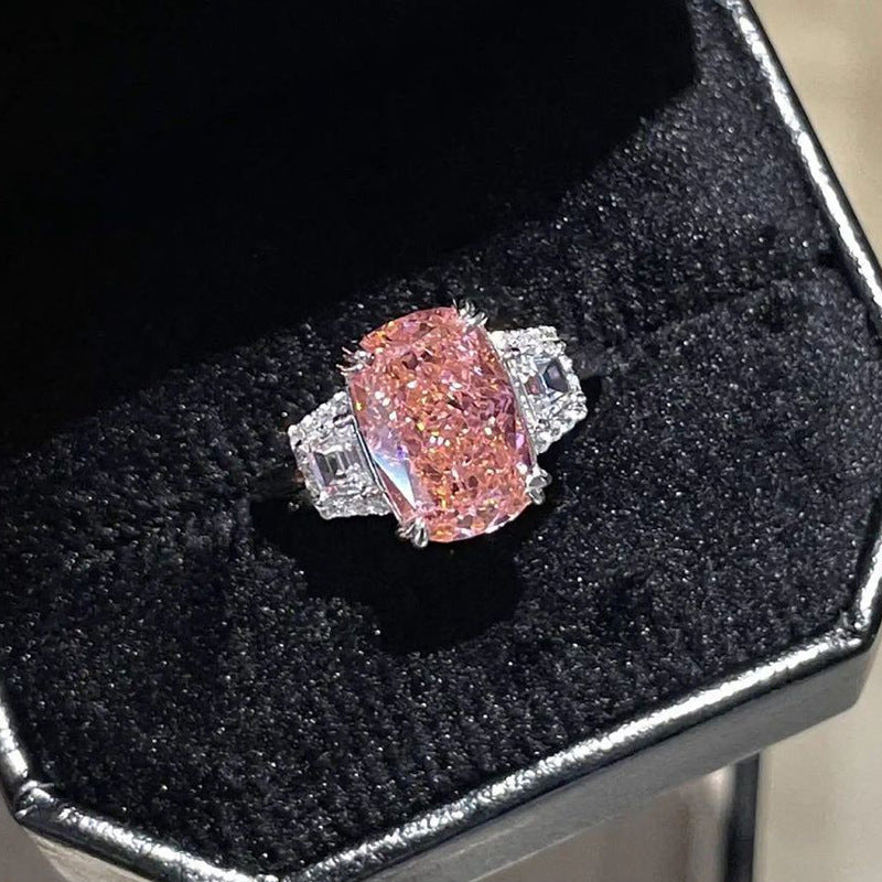 Luxury Heavy Craftsmanship Simulated Diamond Ring, Large Carat Ice Flower Cut Elongated Cushion High Carbon Diamond Ring For Women