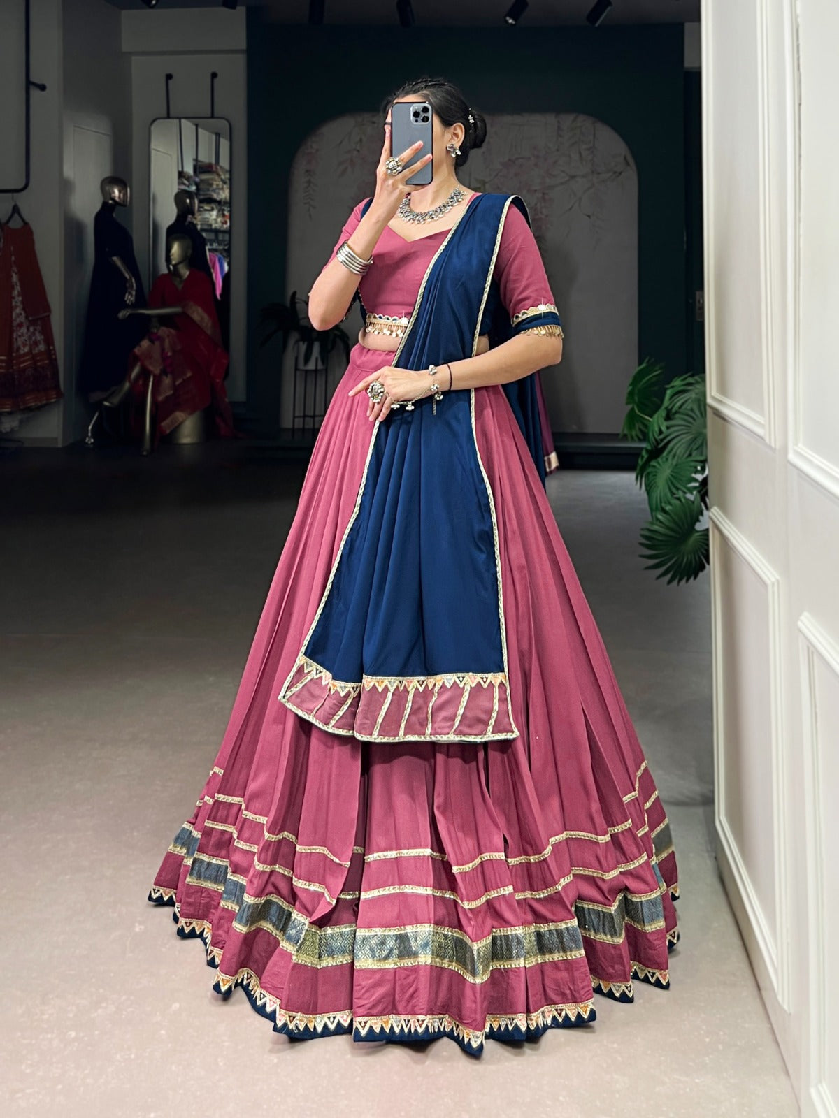 Peach Pure Rayon Lehenga Choli with Elegant Lace Trim