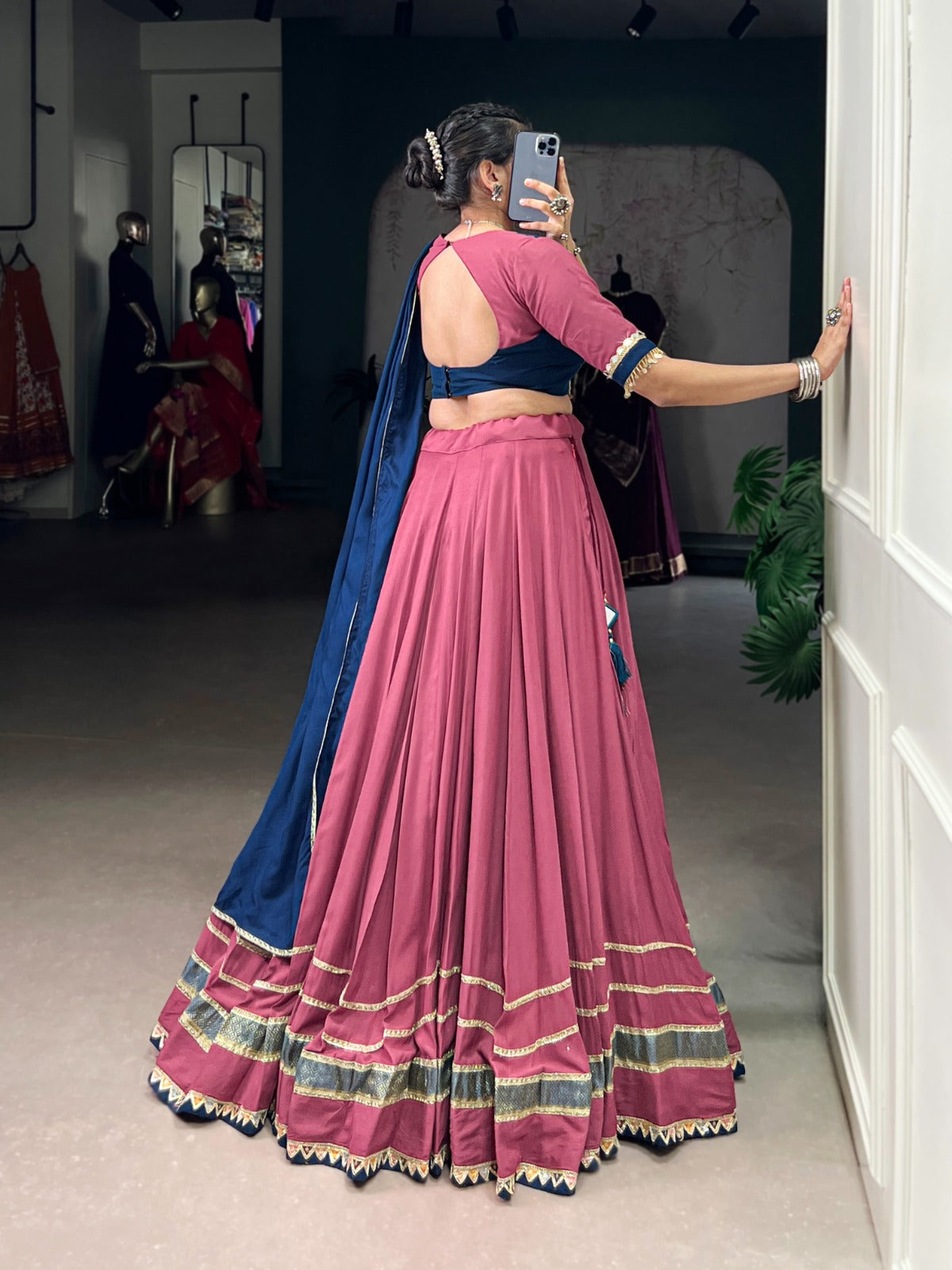 Peach Pure Rayon Lehenga Choli with Elegant Lace Trim