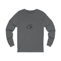 A close-up of a grey unisex long sleeve jersey cotton t-shirt