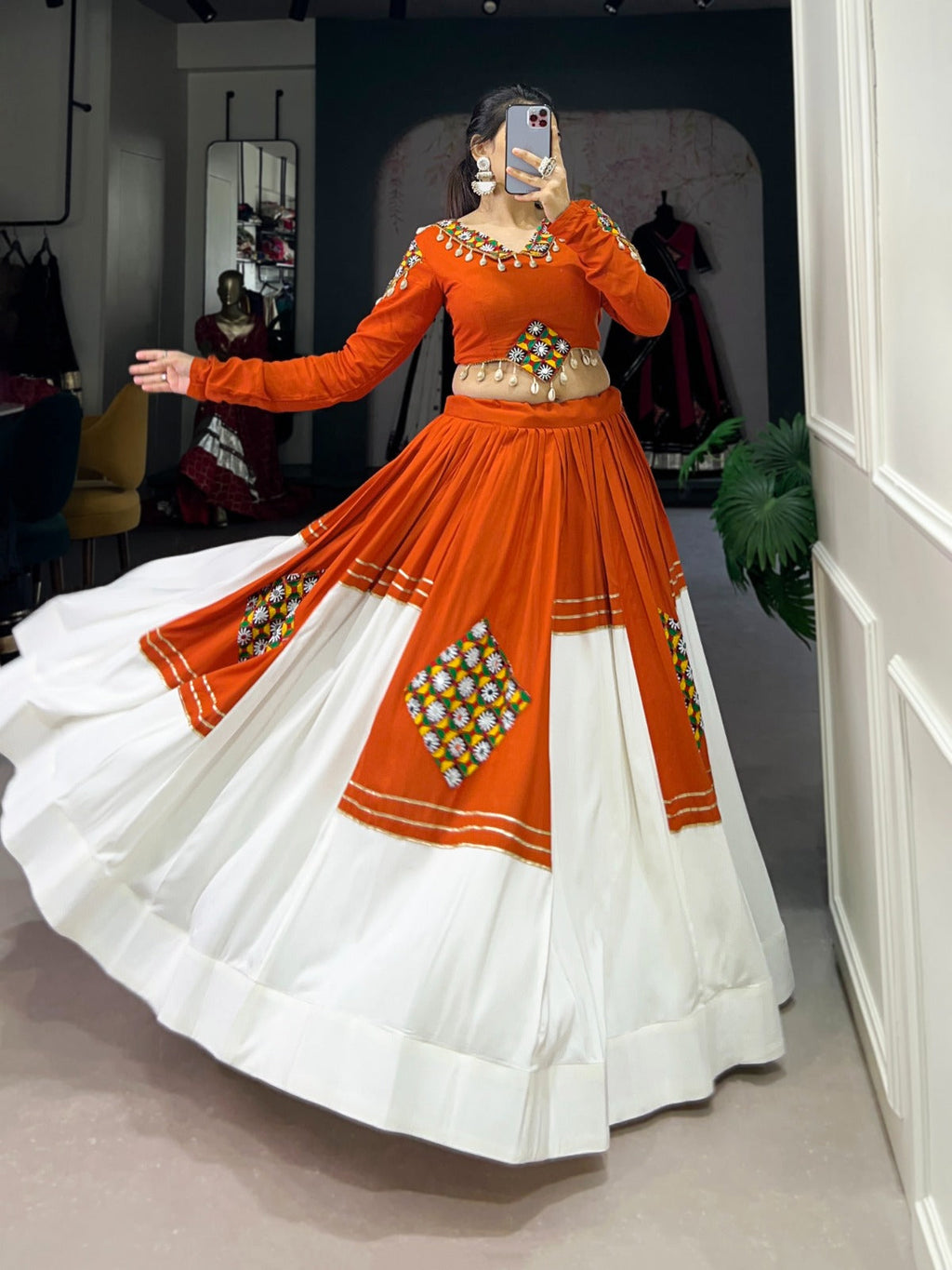 Orange Pure Rayon Lehenga Choli with Gamthi Patch & Gota Patti