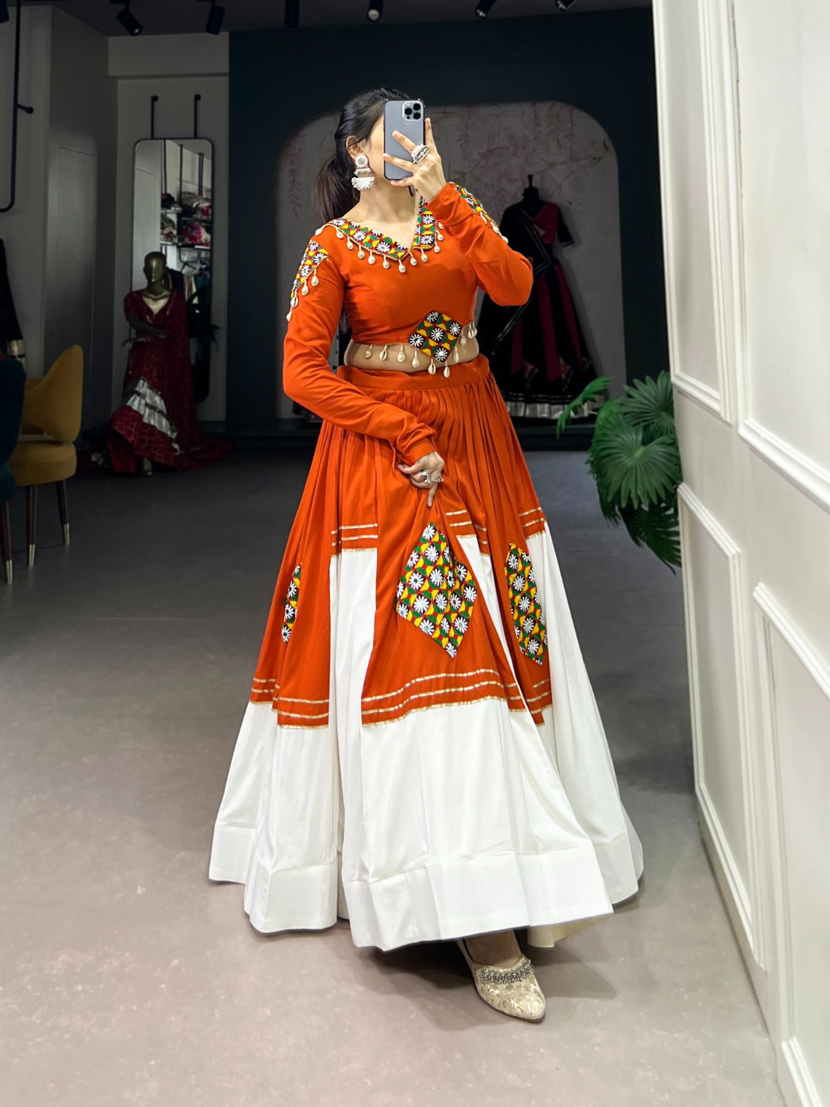 Orange Pure Rayon Lehenga Choli with Gamthi Patch & Gota Patti
