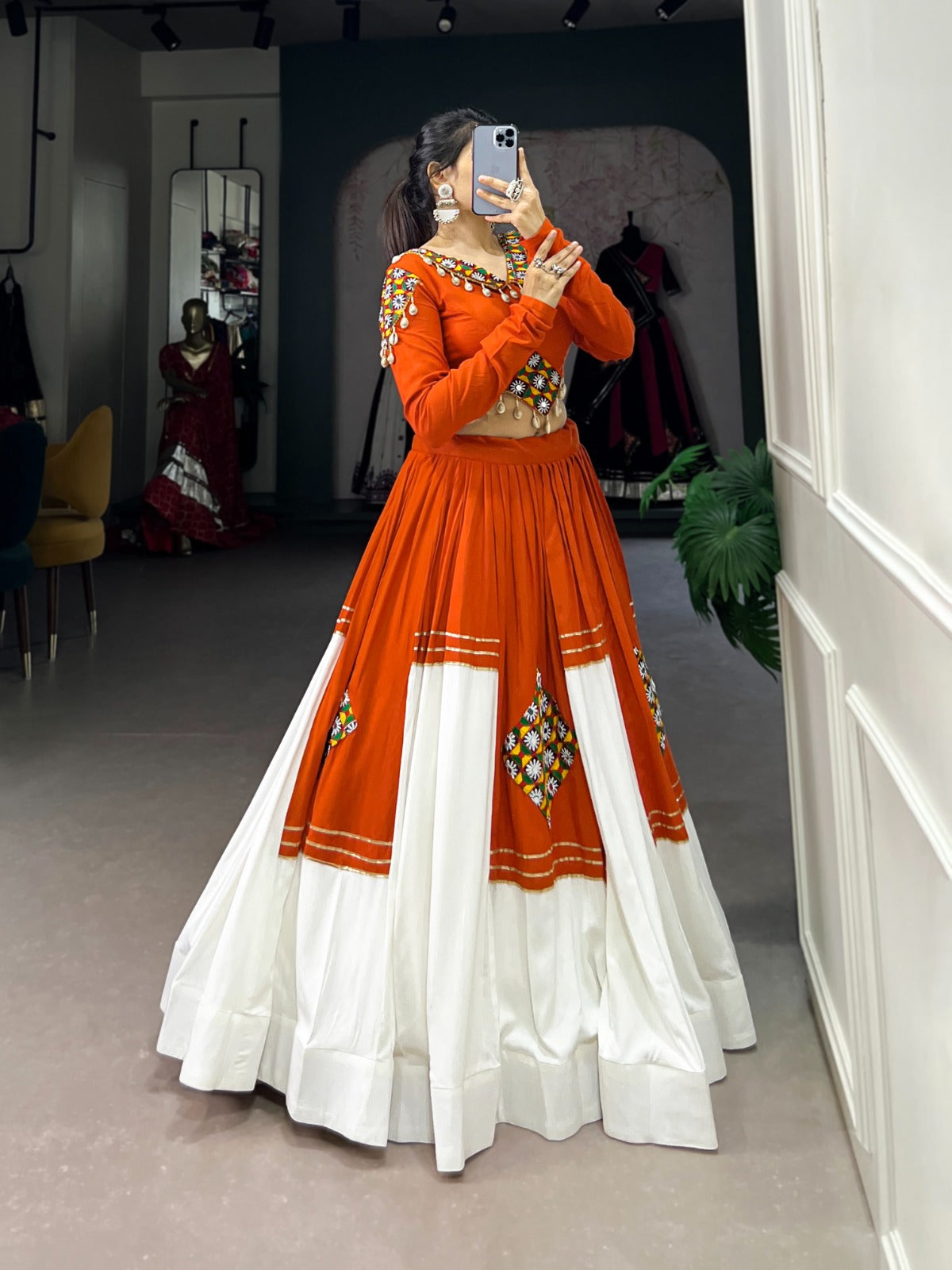 Orange Pure Rayon Lehenga Choli with Gamthi Patch & Gota Patti