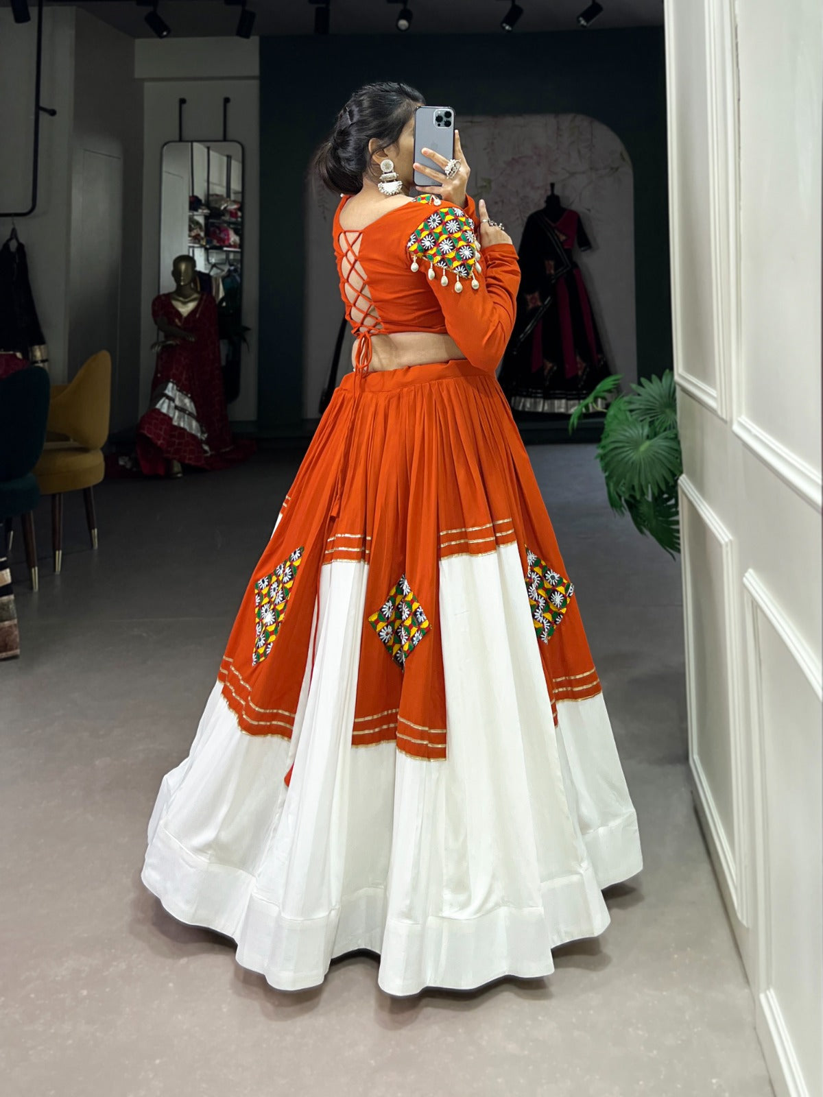 Orange Pure Rayon Lehenga Choli with Gamthi Patch & Gota Patti