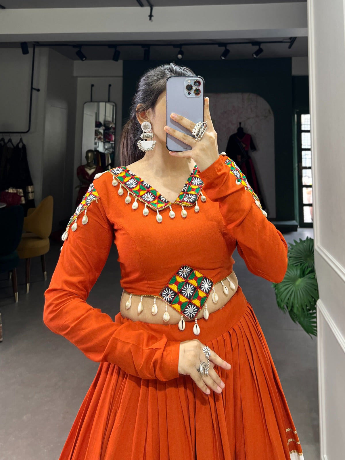 Orange Pure Rayon Lehenga Choli with Gamthi Patch & Gota Patti