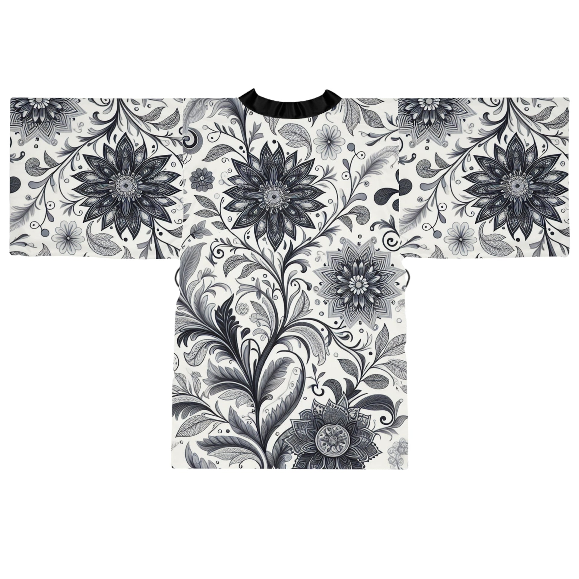 Floral Long Sleeve Kimono Robe Elegant Lounge Wear Spa Cover Up