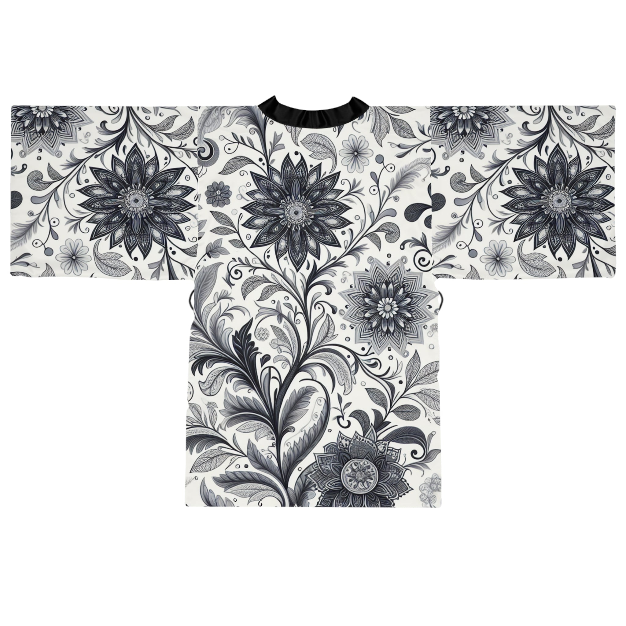 Floral Long Sleeve Kimono Robe Elegant Lounge Wear Spa Cover Up