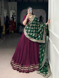 Lorenvalley Fashion Wine Pure Rayon Lace Touch Up Lehenga Choli with Dupatta