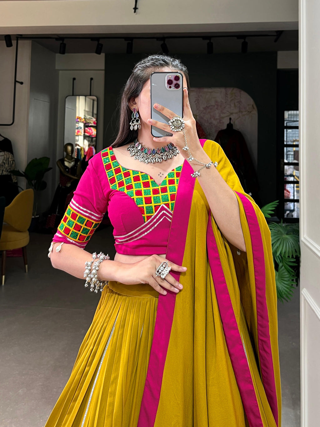 Mustard Pure Rayon Lehenga Choli with Lace and Gotta Patti Details