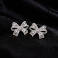 Women Minimalist Cubic Zirconia Bow Stud Earrings,Niche Delicate Versatile High Grade Fashion Dangle Earrings For Daily Occasion Jewelry