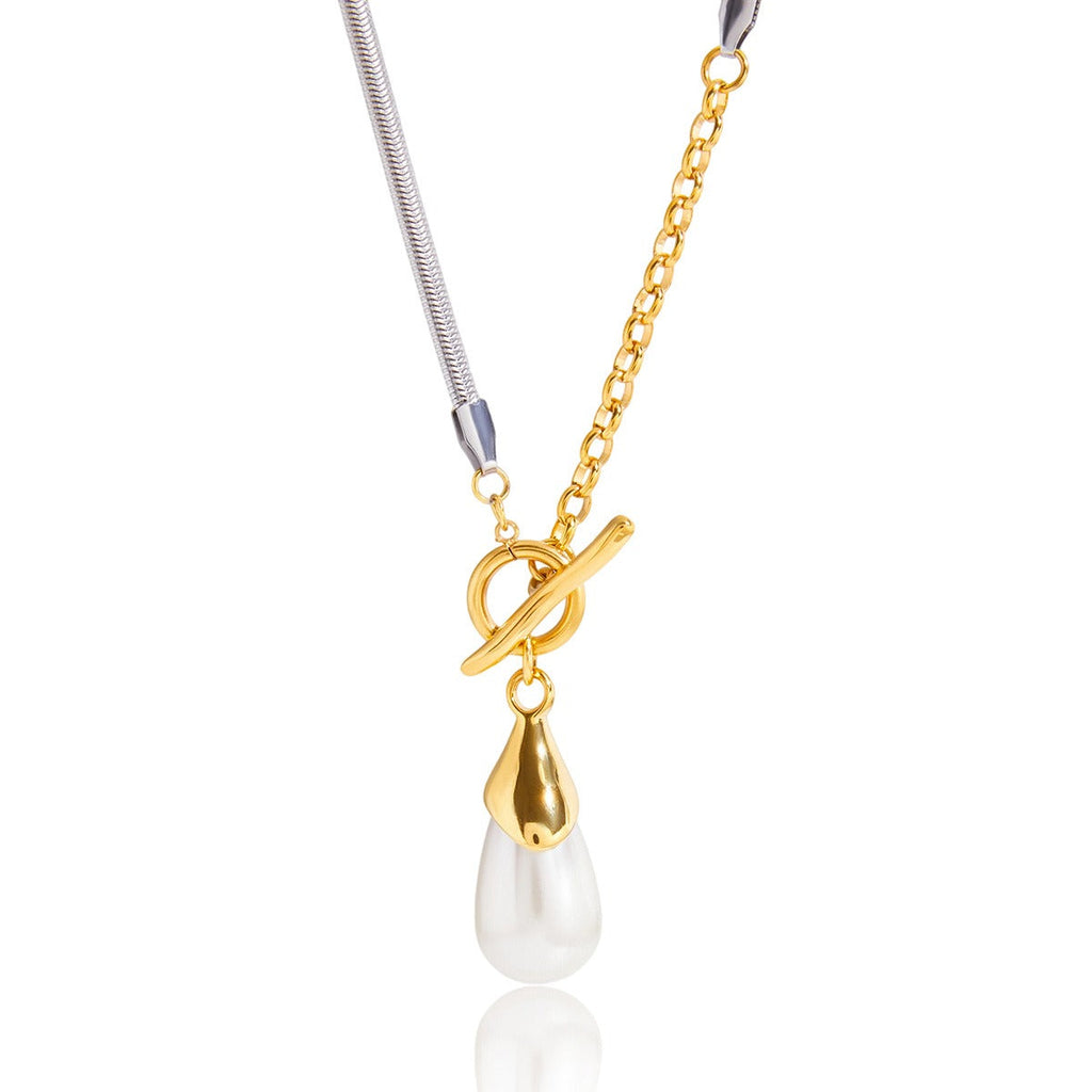 Lustrous Pearl Sweater Chain Necklace in 18K Gold and Titanium