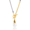 Lustrous Pearl Sweater Chain Necklace in 18K Gold and Titanium