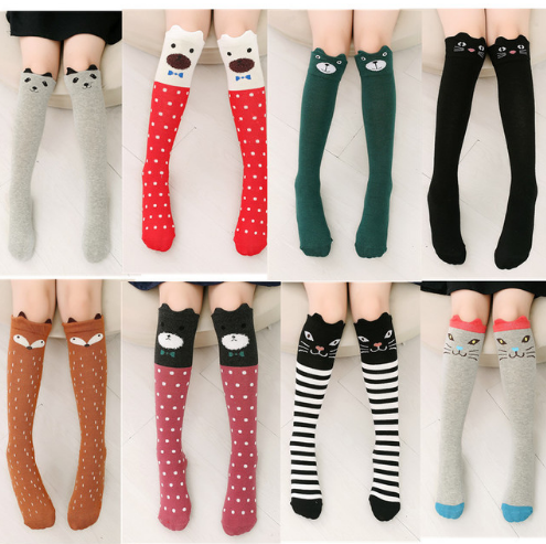 Playful Toddler Multicolor Striped Knee High Socks with Animals - Image 2