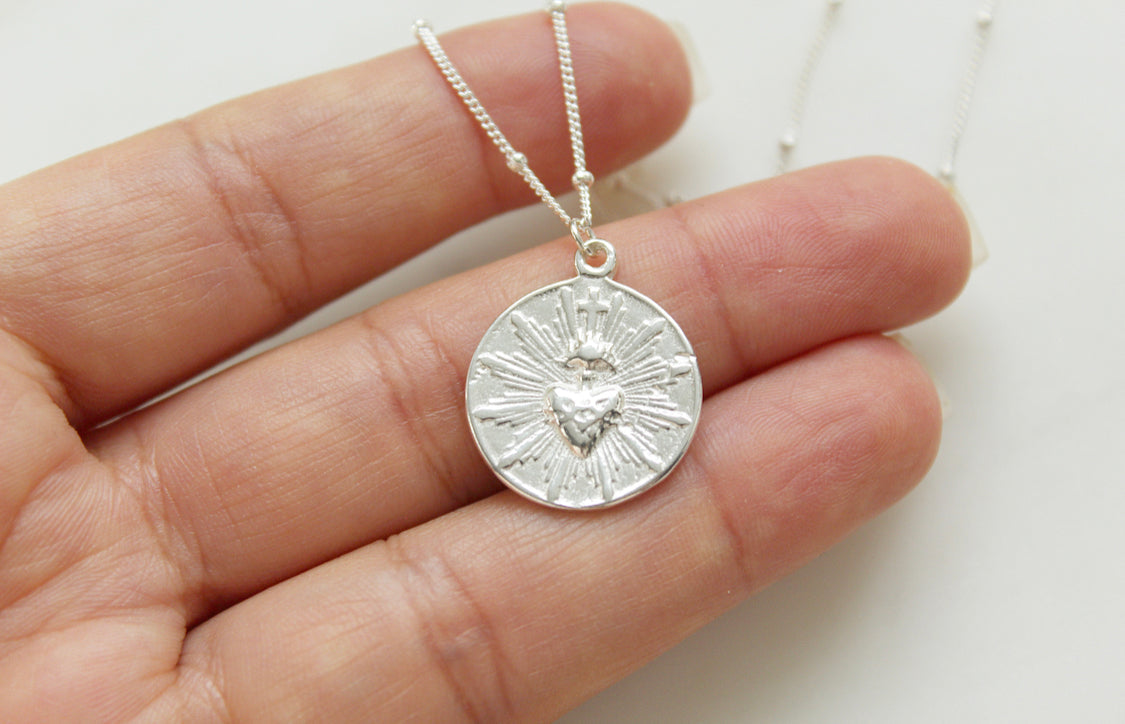 Sacred Heart Coin minimalist version in silver