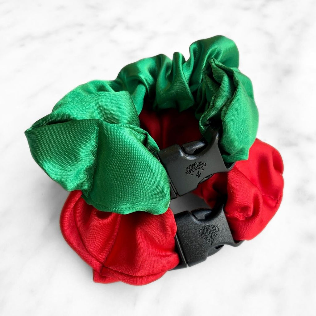 2-Pack Jolly Holiday Satin Hair Scrunchies - Red and Green