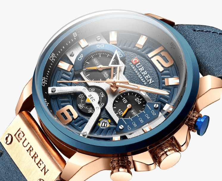 Men's Waterproof Sports Chronograph Watch with Leather Strap