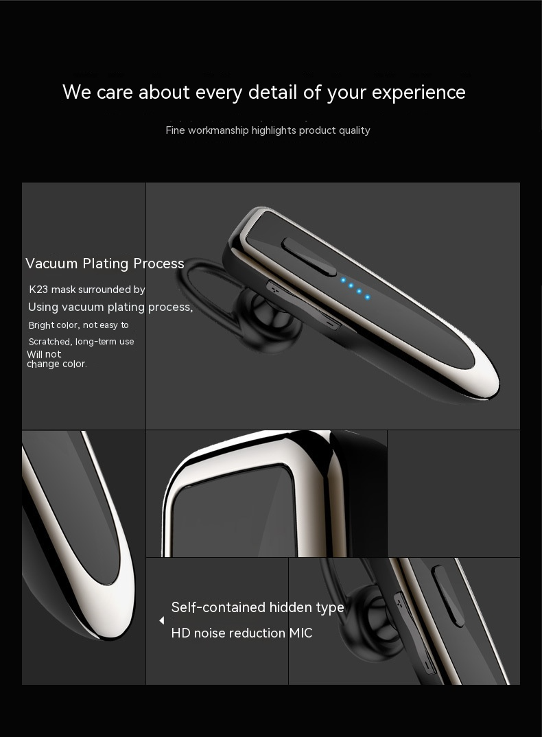 Bluetooth 5.0 Wireless Earpiece with Dual Mic Noise Cancelling