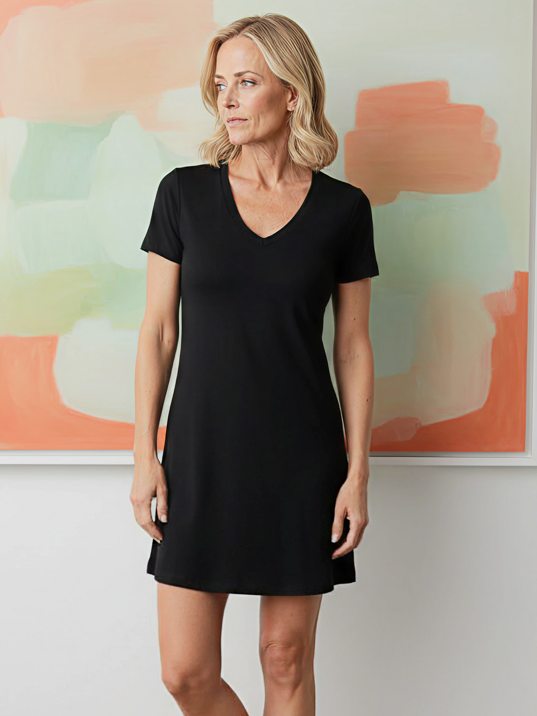 Eva V-Neck Sleepshirt in Black for Comfort and Night Sweat Relief
